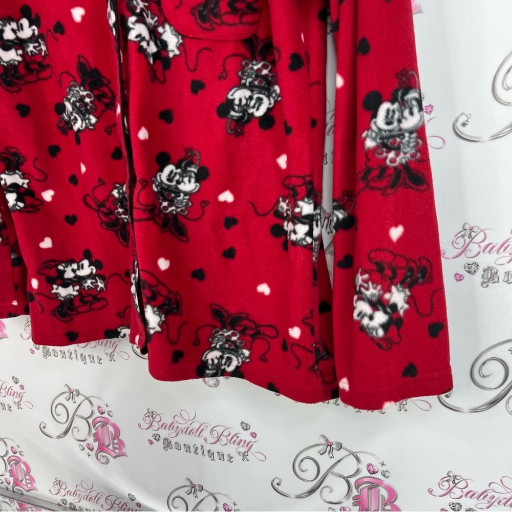 Disney button up fleece hearts love soft Red Pajama Top with Mickey and Minnie - Picture 3 of 10